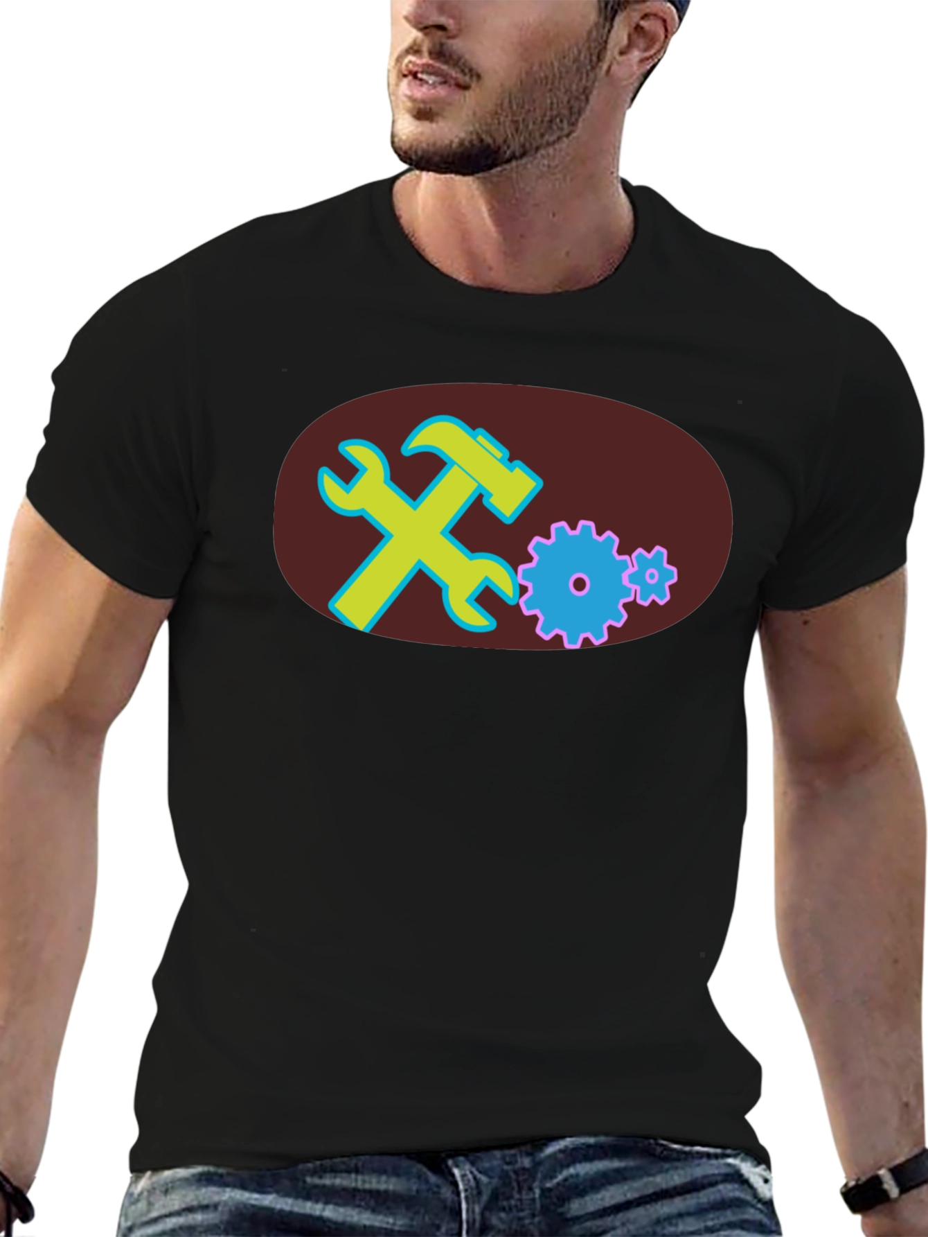 Black T-Shirt with Tools Graphic