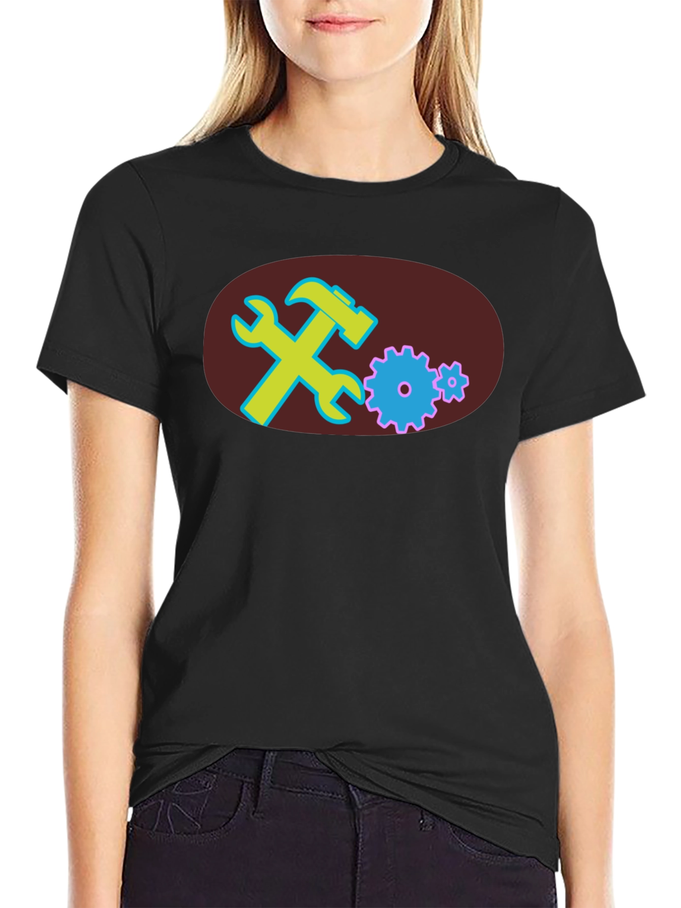 Black T-Shirt with Tools Graphic