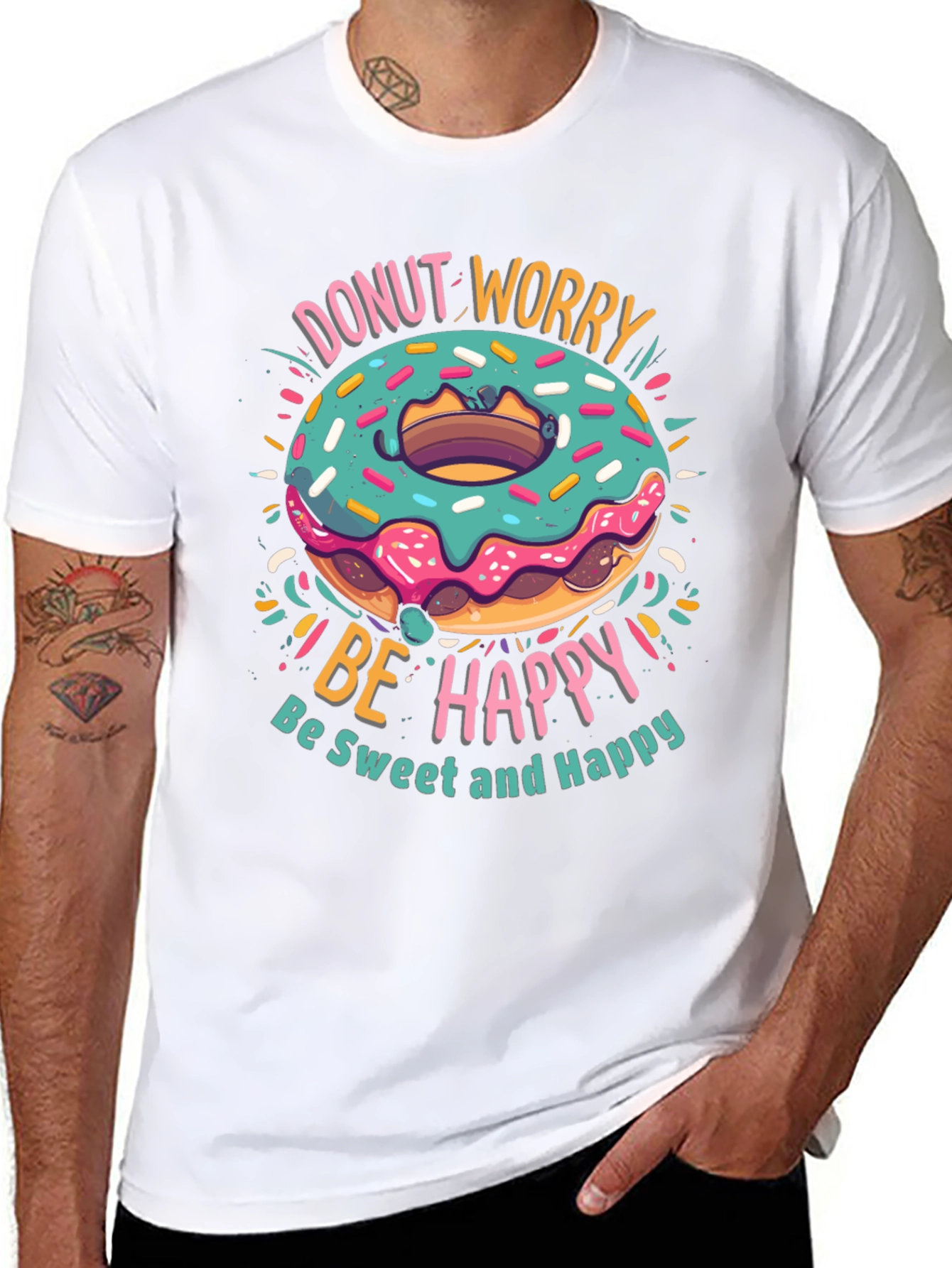 Donut Worry Be Happy Graphic T-Shirt