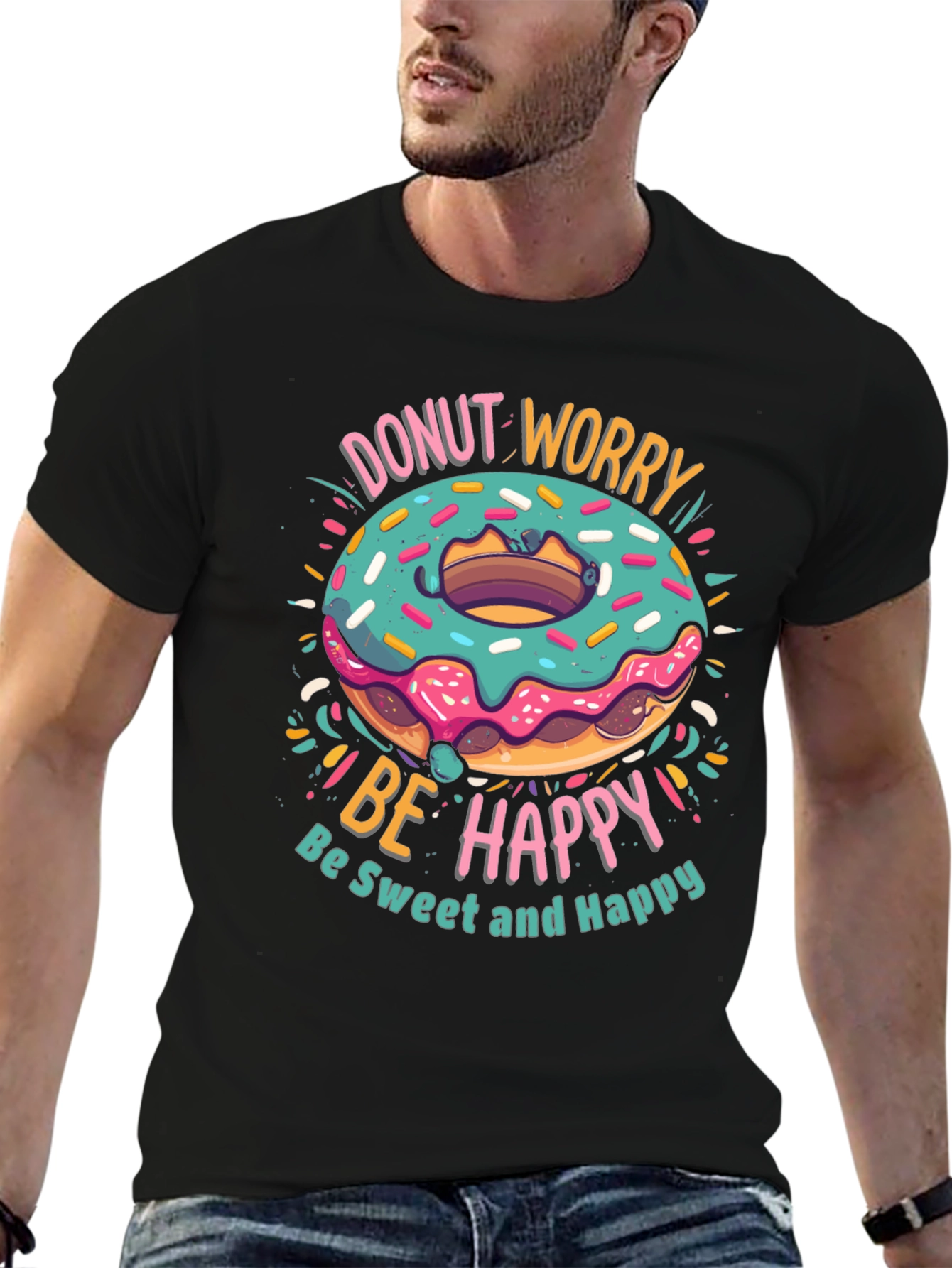 Donut Worry Be Happy Graphic T-Shirt