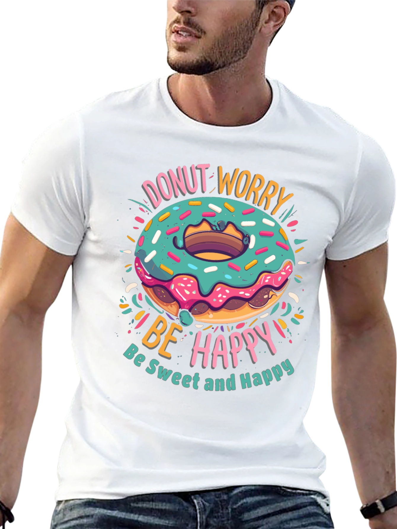 Donut Worry Be Happy Graphic T-Shirt
