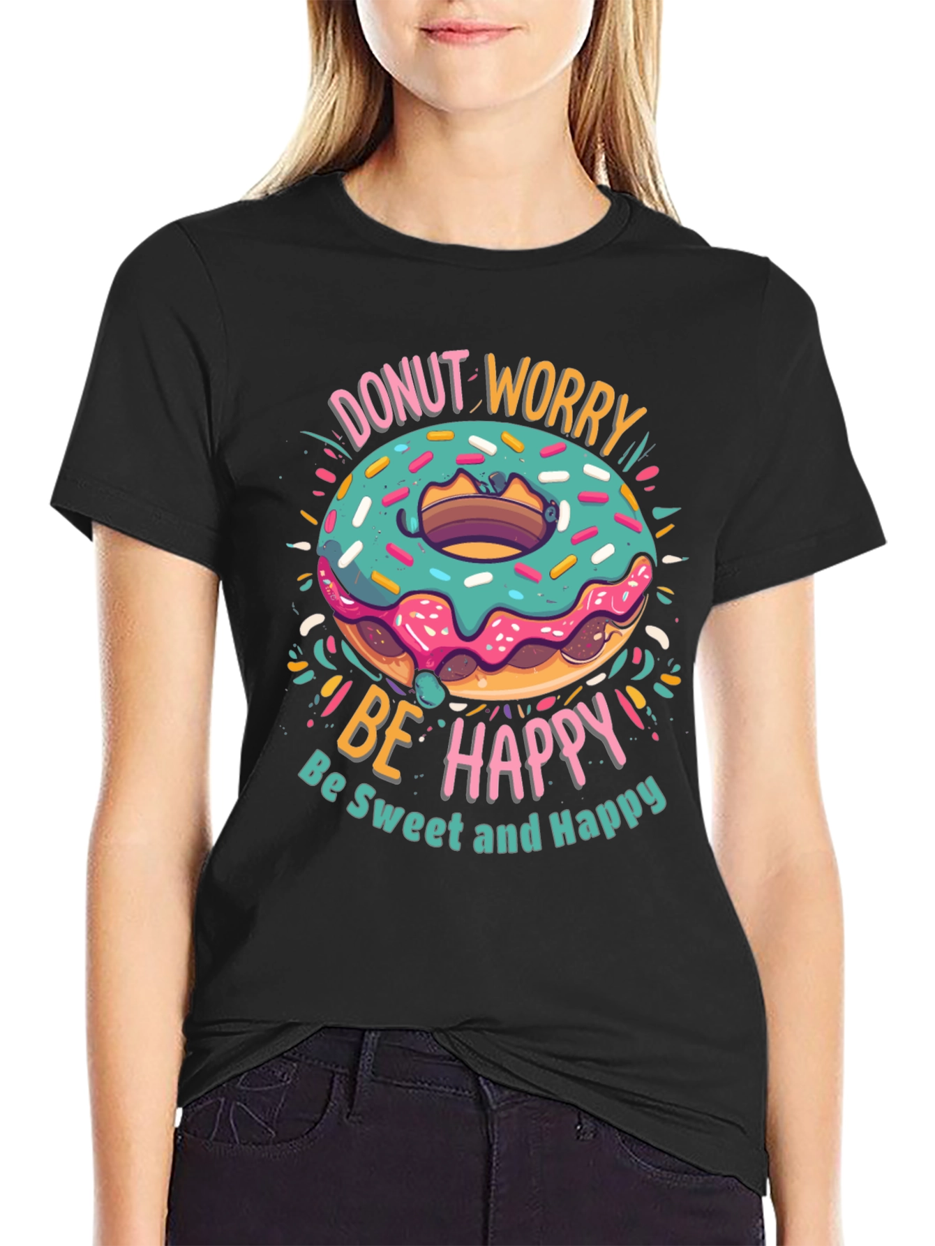 Donut Worry Be Happy Graphic T-Shirt