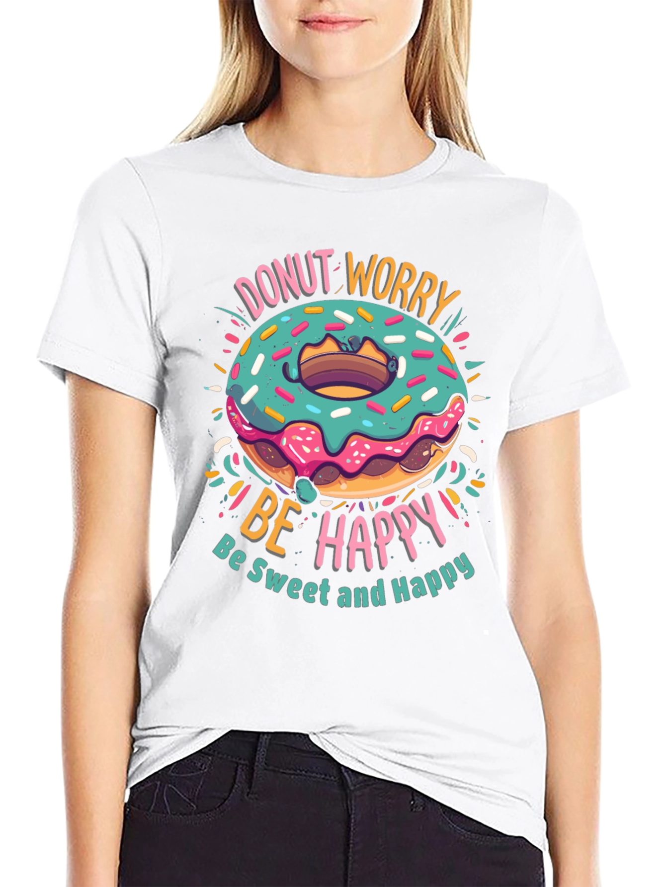 Donut Worry Be Happy Graphic T-Shirt