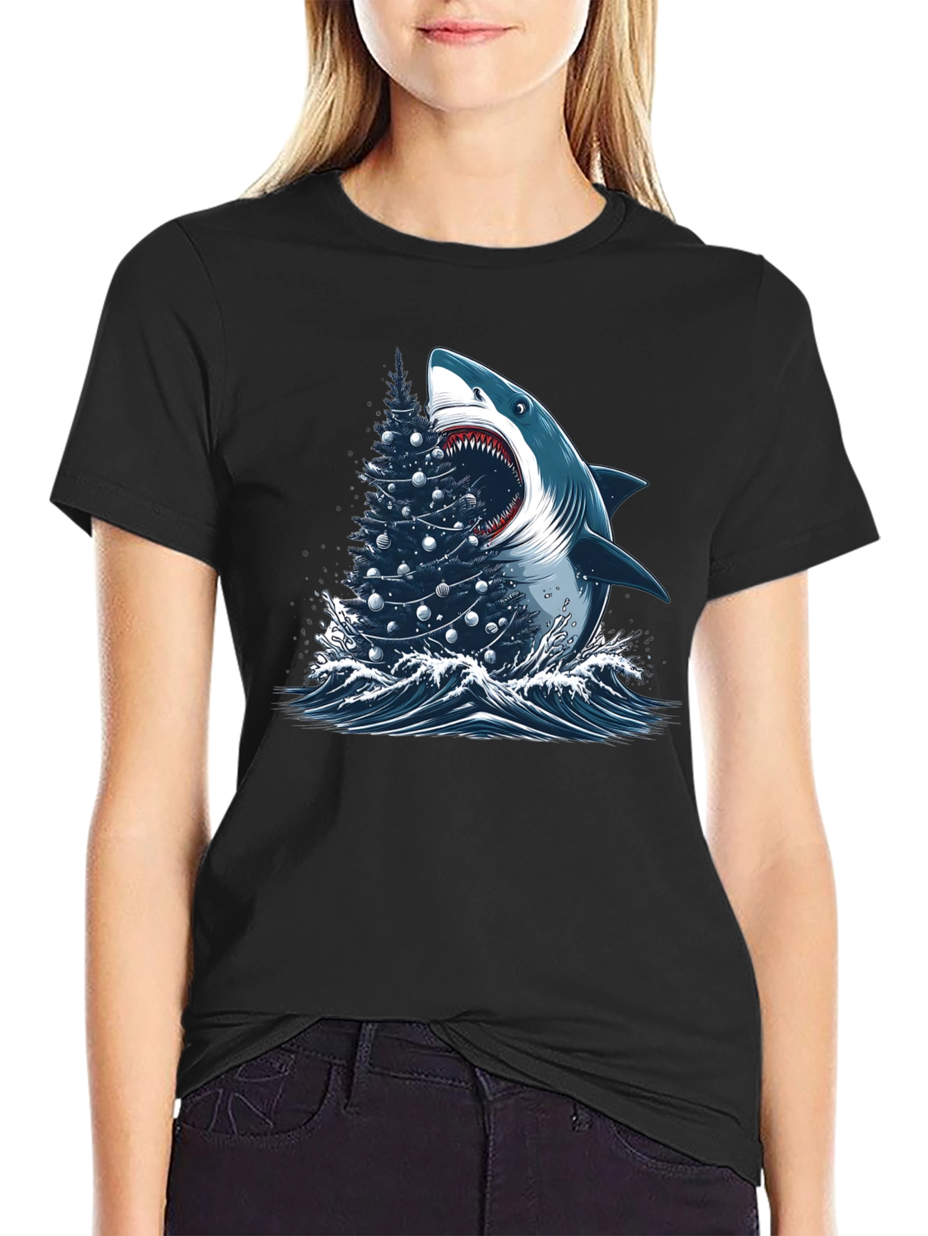 Shark Christmas Tree Graphic Tee