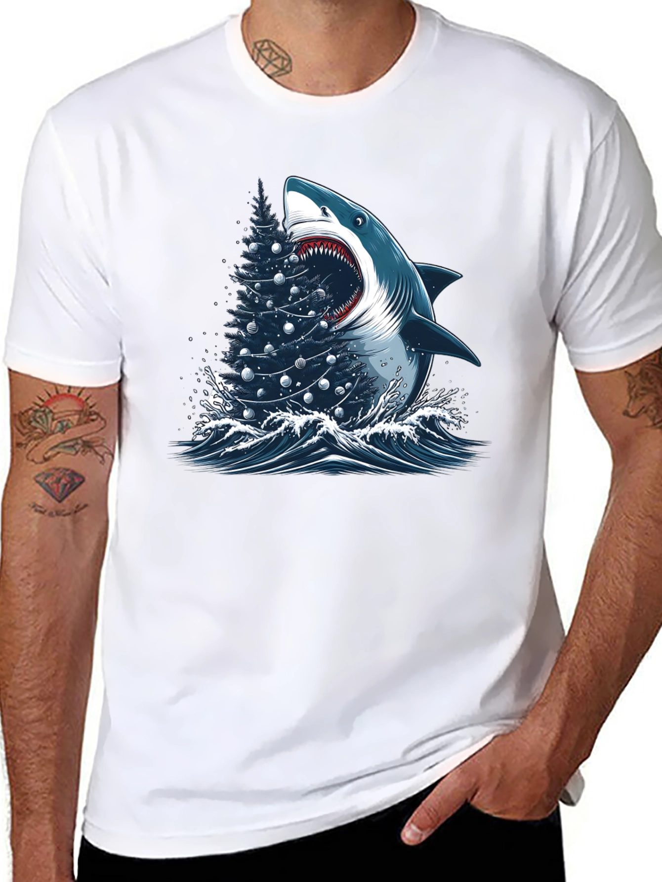 Shark Christmas Tree Graphic Tee