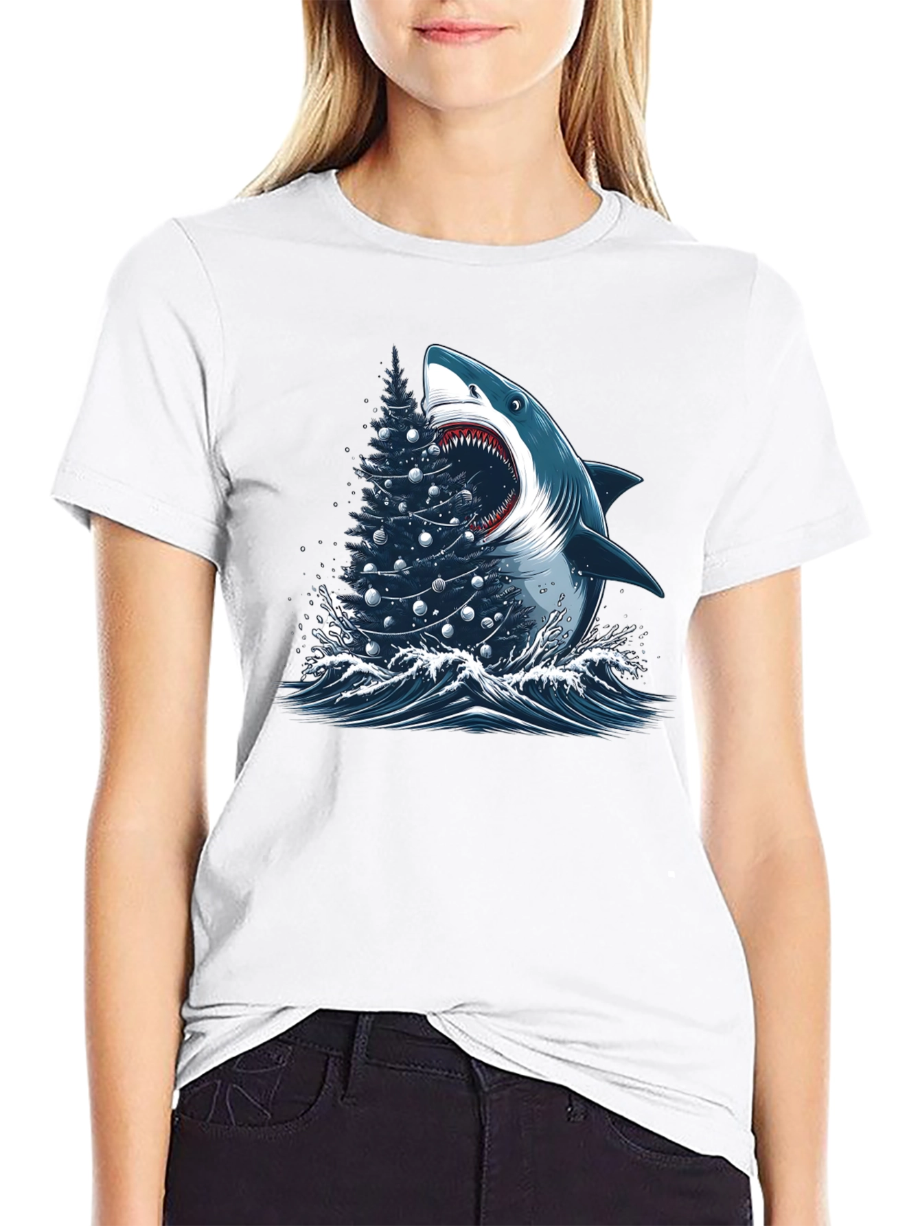 Shark Christmas Tree Graphic Tee