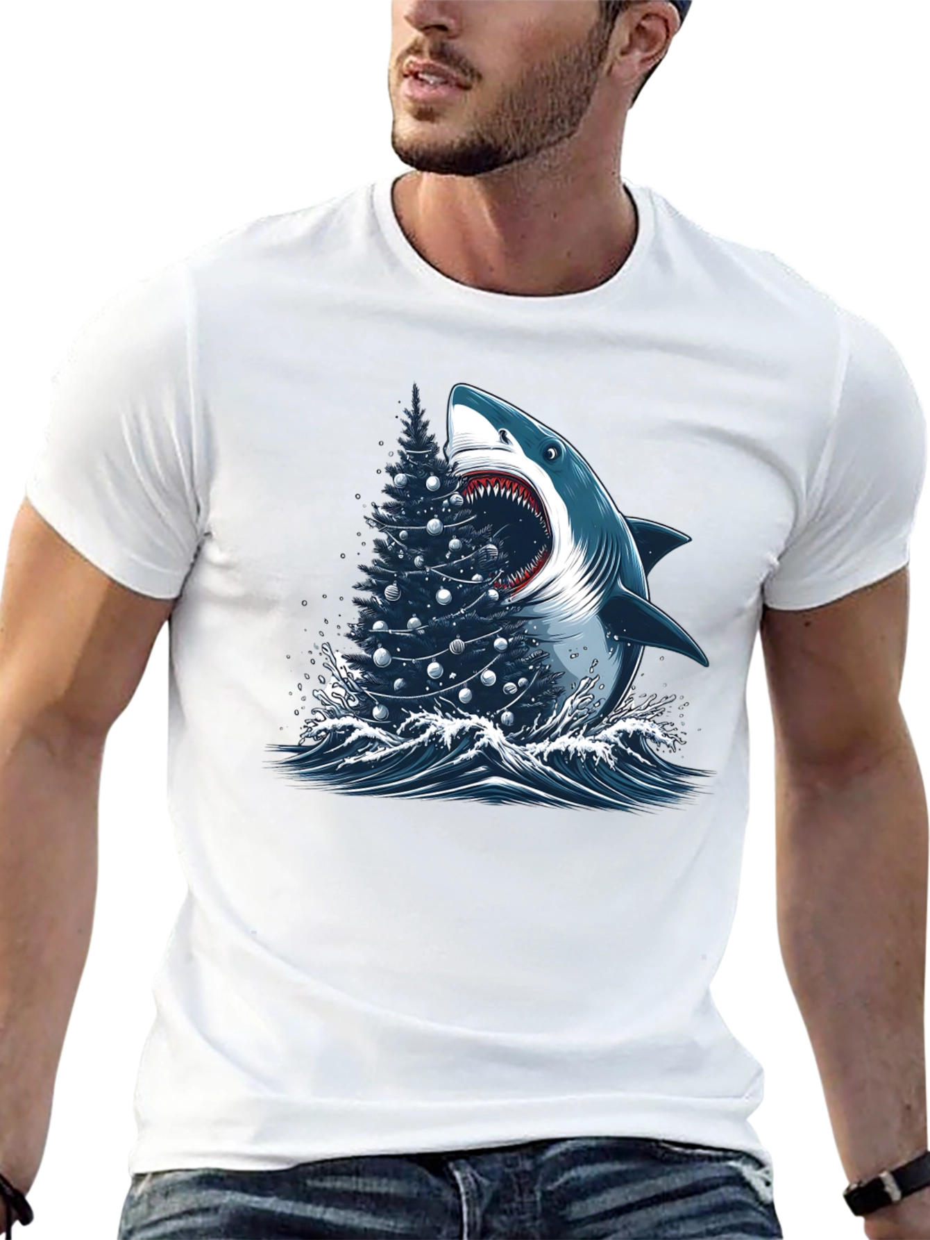 Shark Christmas Tree Graphic Tee