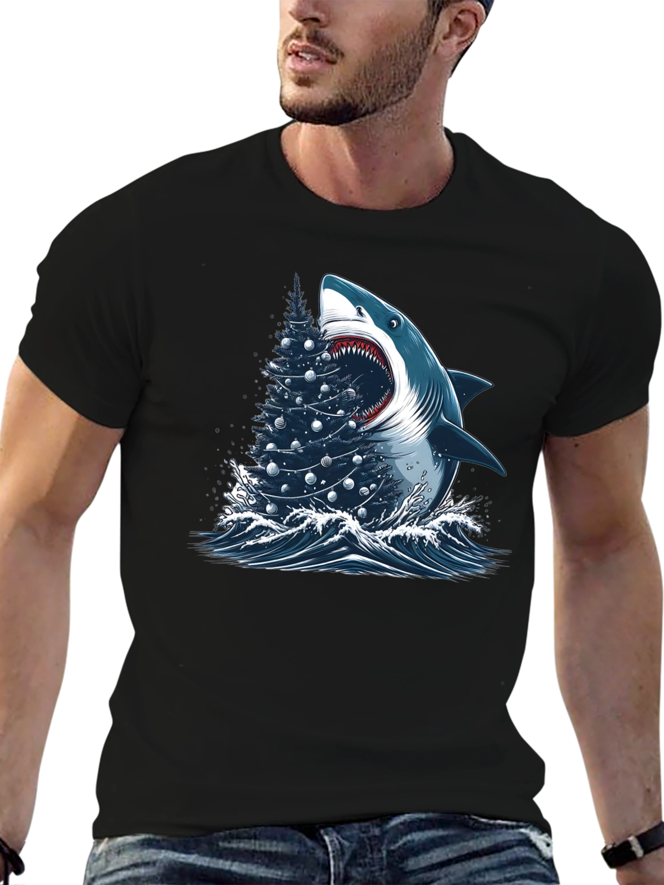 Shark Christmas Tree Graphic Tee