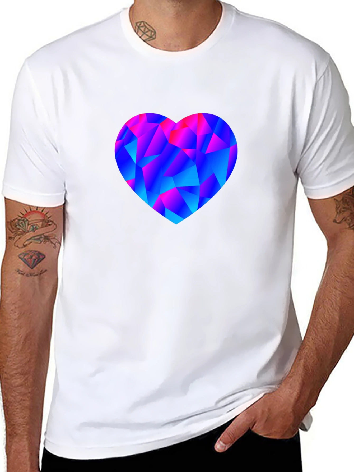 Geometric Heart Print Black T-Shirt