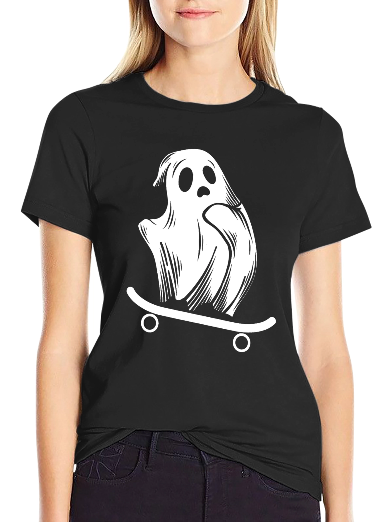 Ghost Skateboard Graphic T-Shirt - Black