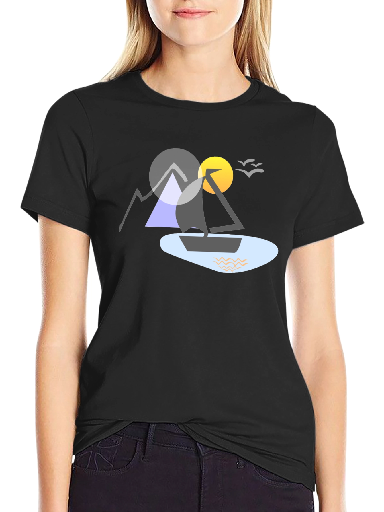 Geometric Boat & Mountain Graphic Tee