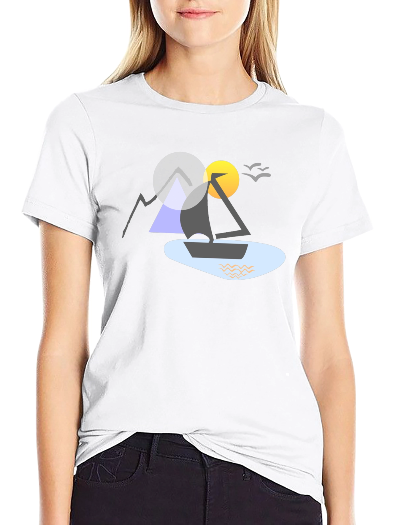 Geometric Boat & Mountain Graphic Tee