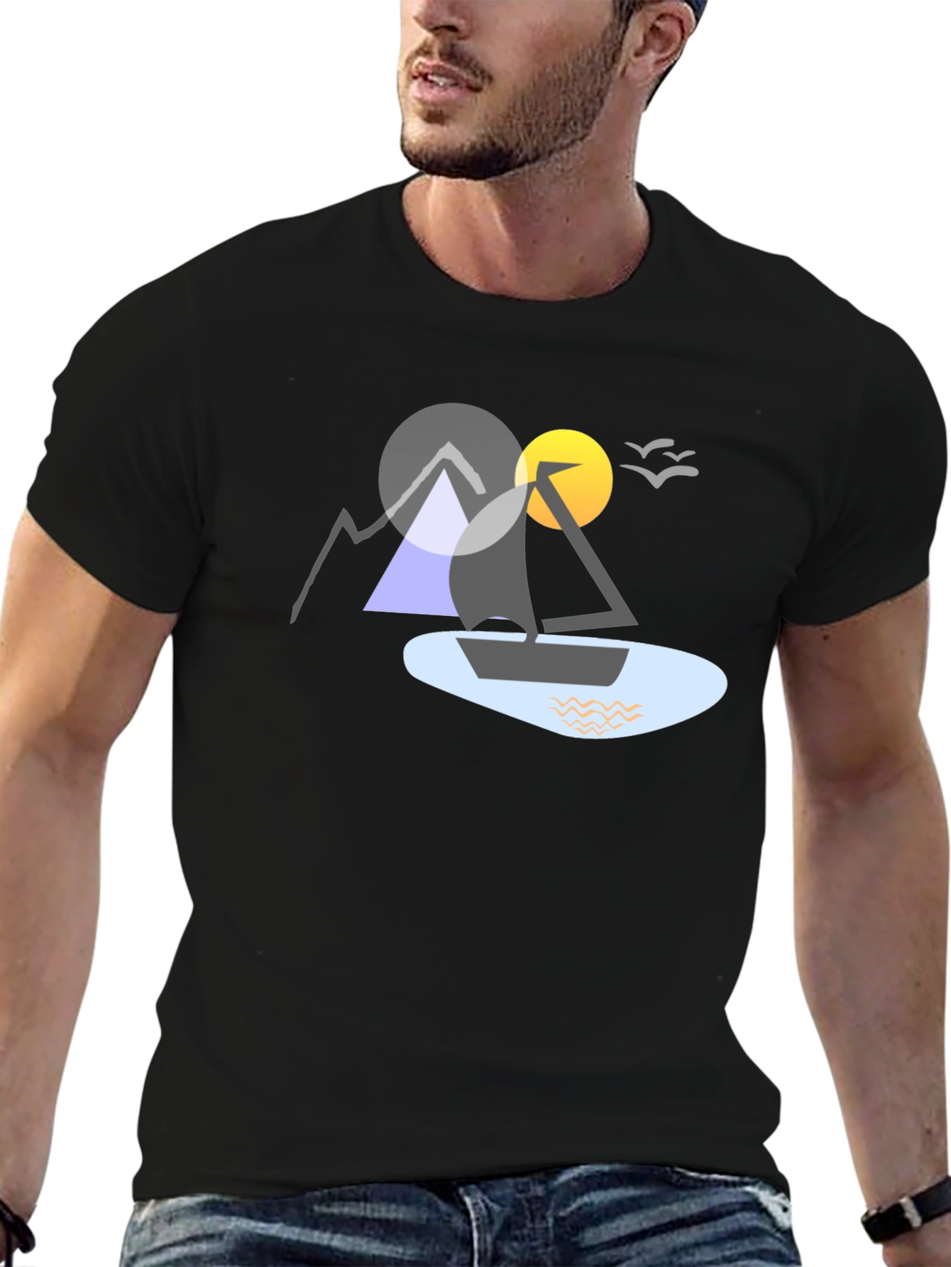 Geometric Boat & Mountain Graphic Tee