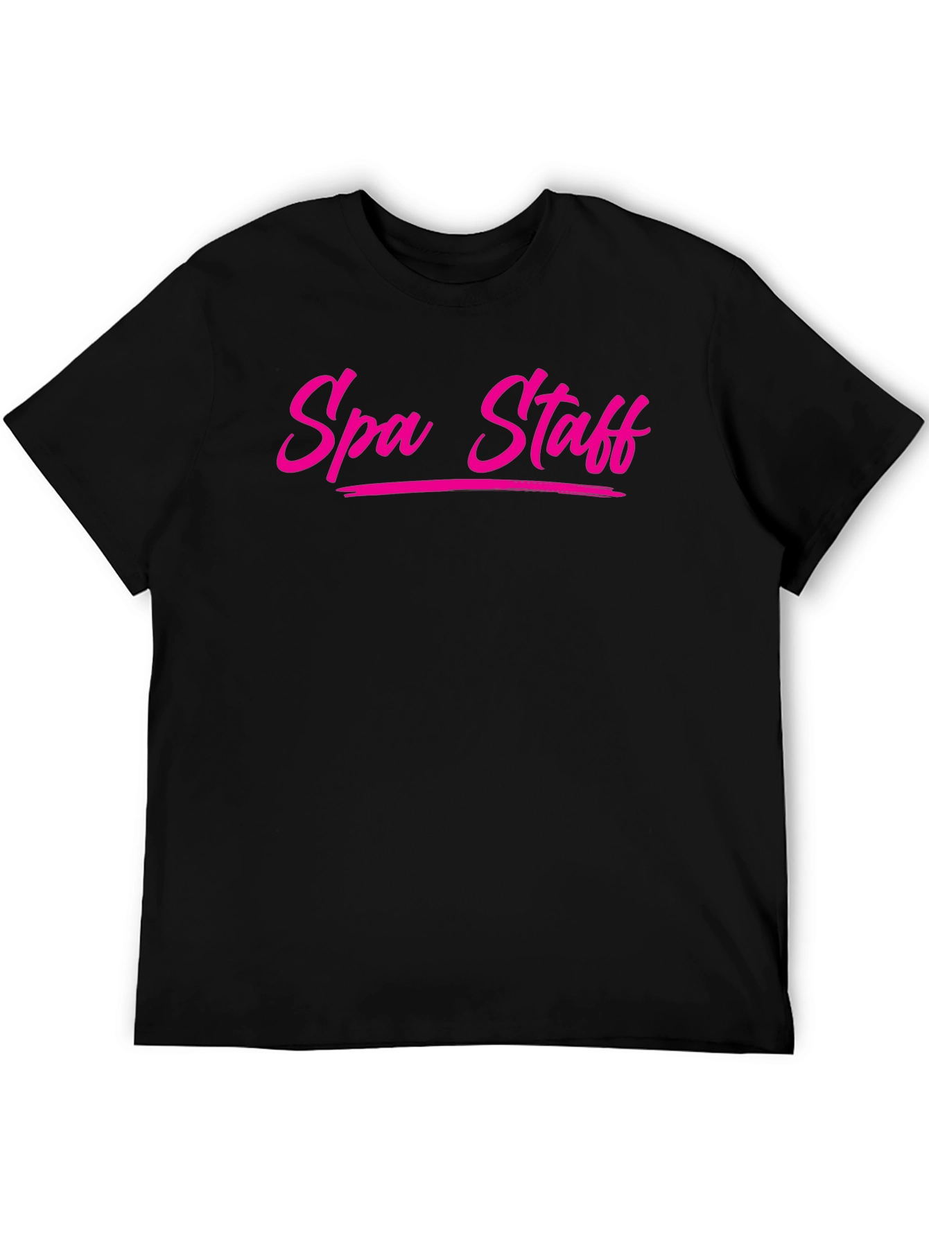 Spa Staff T-Shirt - Bold Pink Text on Black