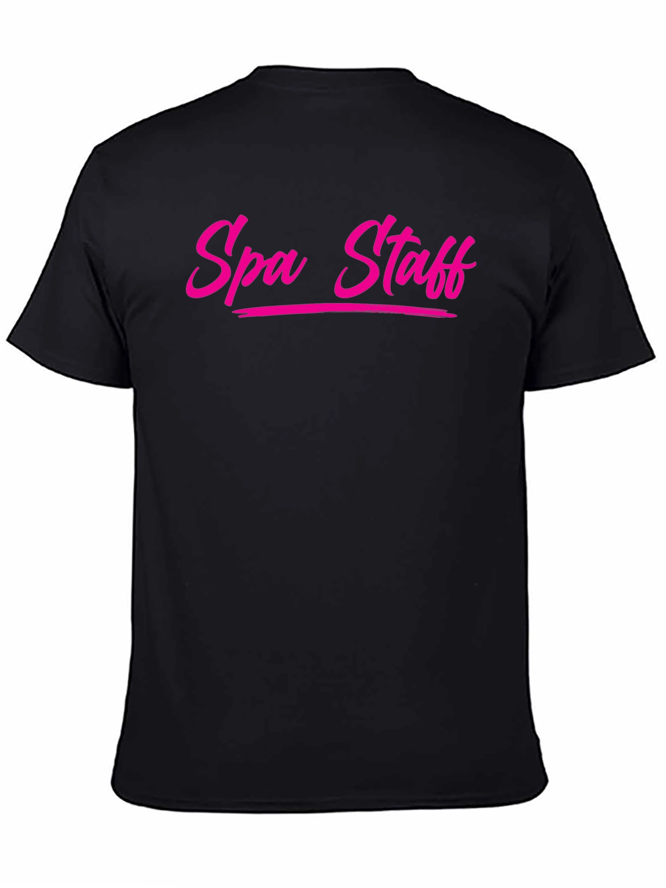 Spa Staff T-Shirt - Bold Pink Text on Black