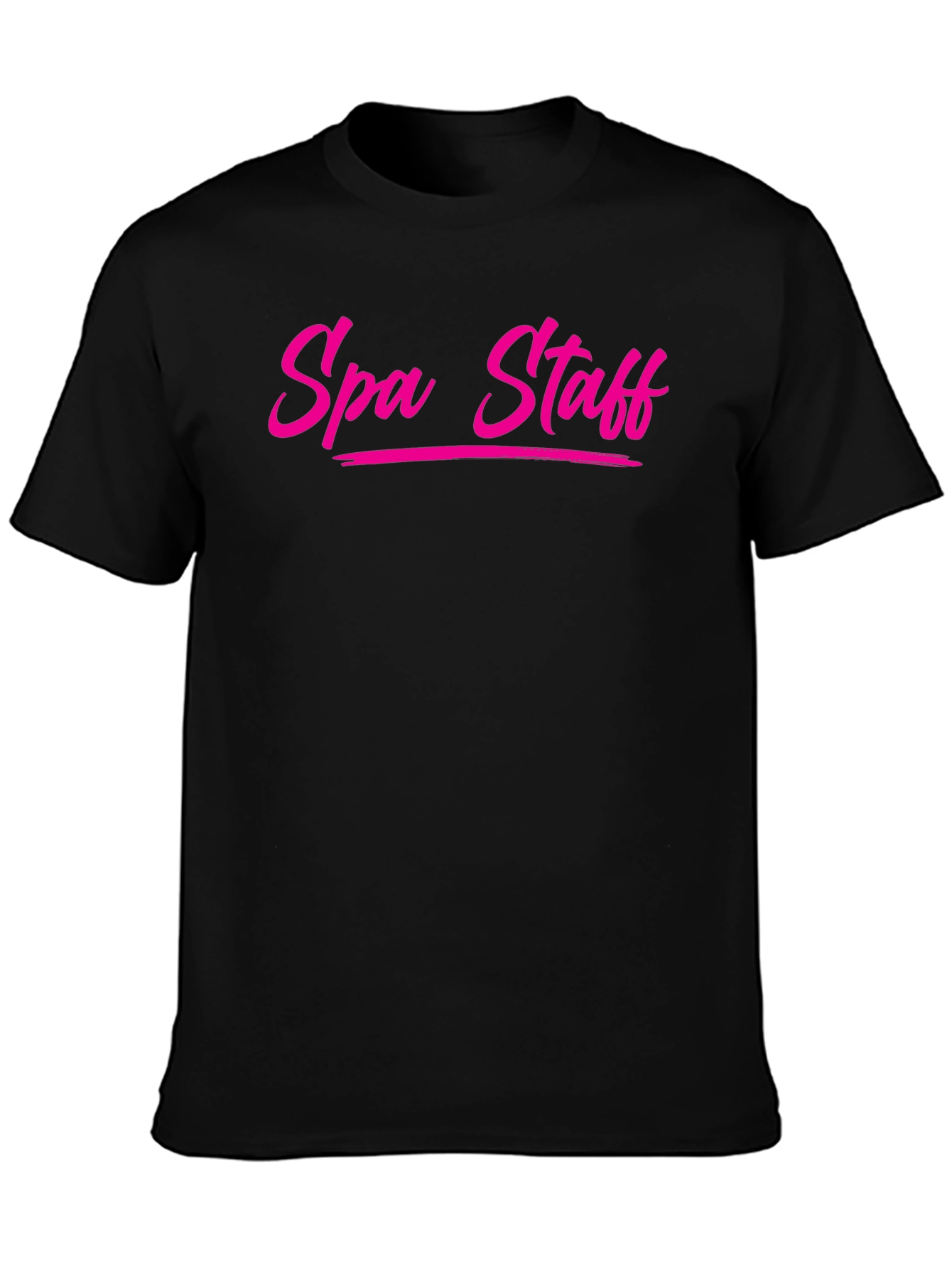 Spa Staff T-Shirt - Bold Pink Text on Black