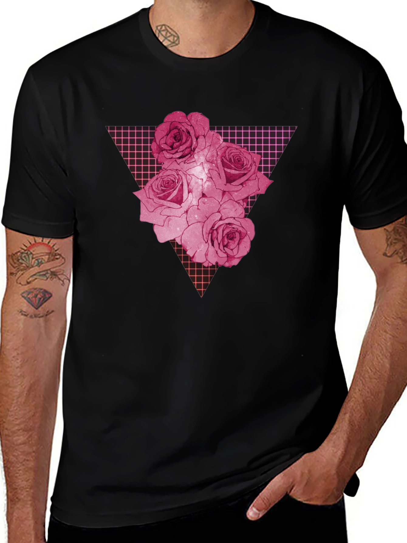 Rose Grid Graphic Print Mens T-Shirt