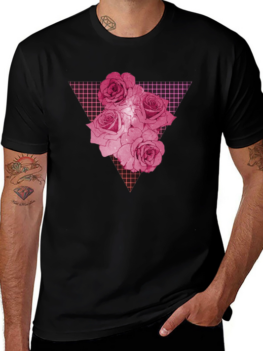 Rose Grid Graphic Print Mens T-Shirt