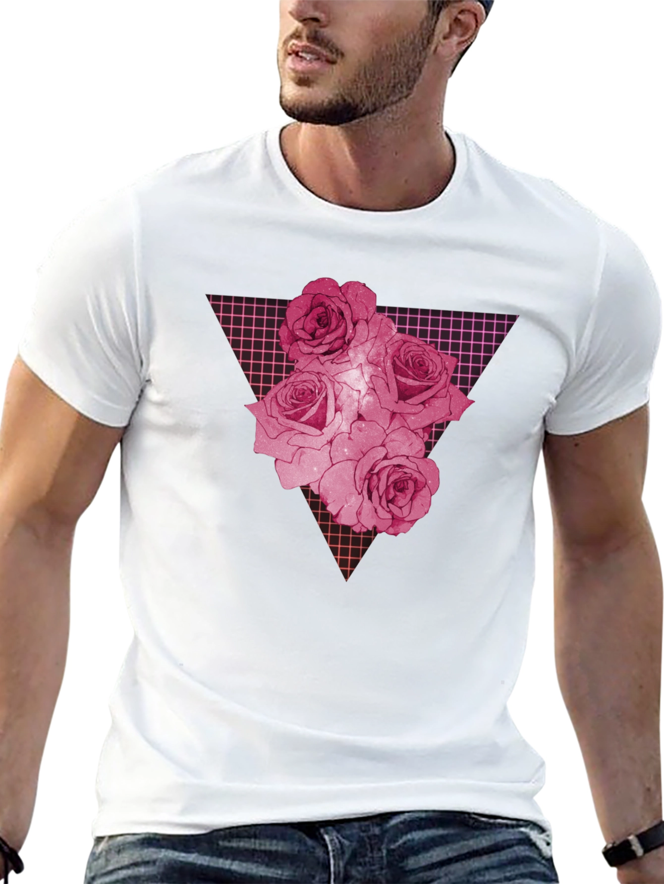 Rose Grid Graphic Print Mens T-Shirt