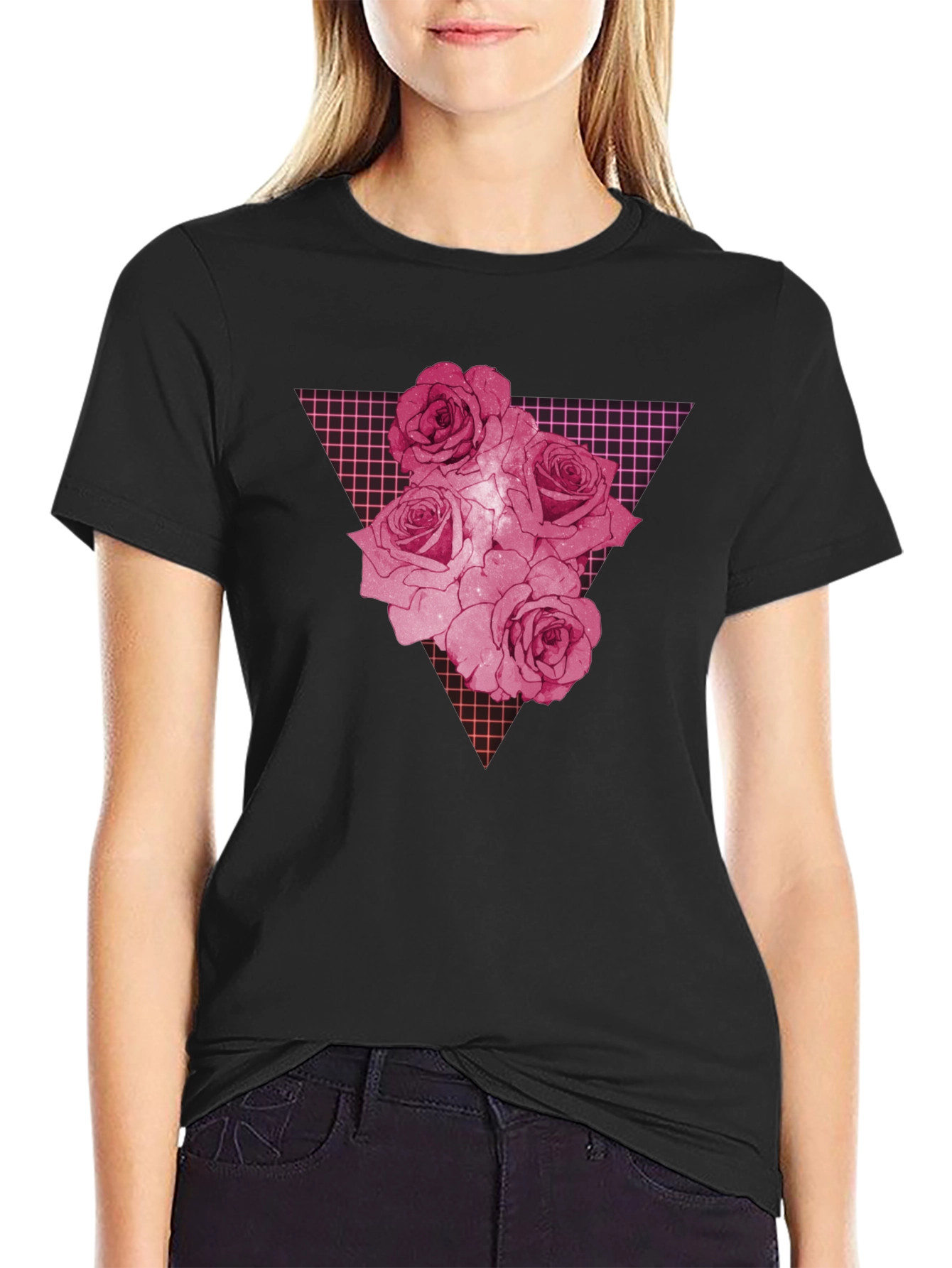 Rose Grid Graphic Print Mens T-Shirt