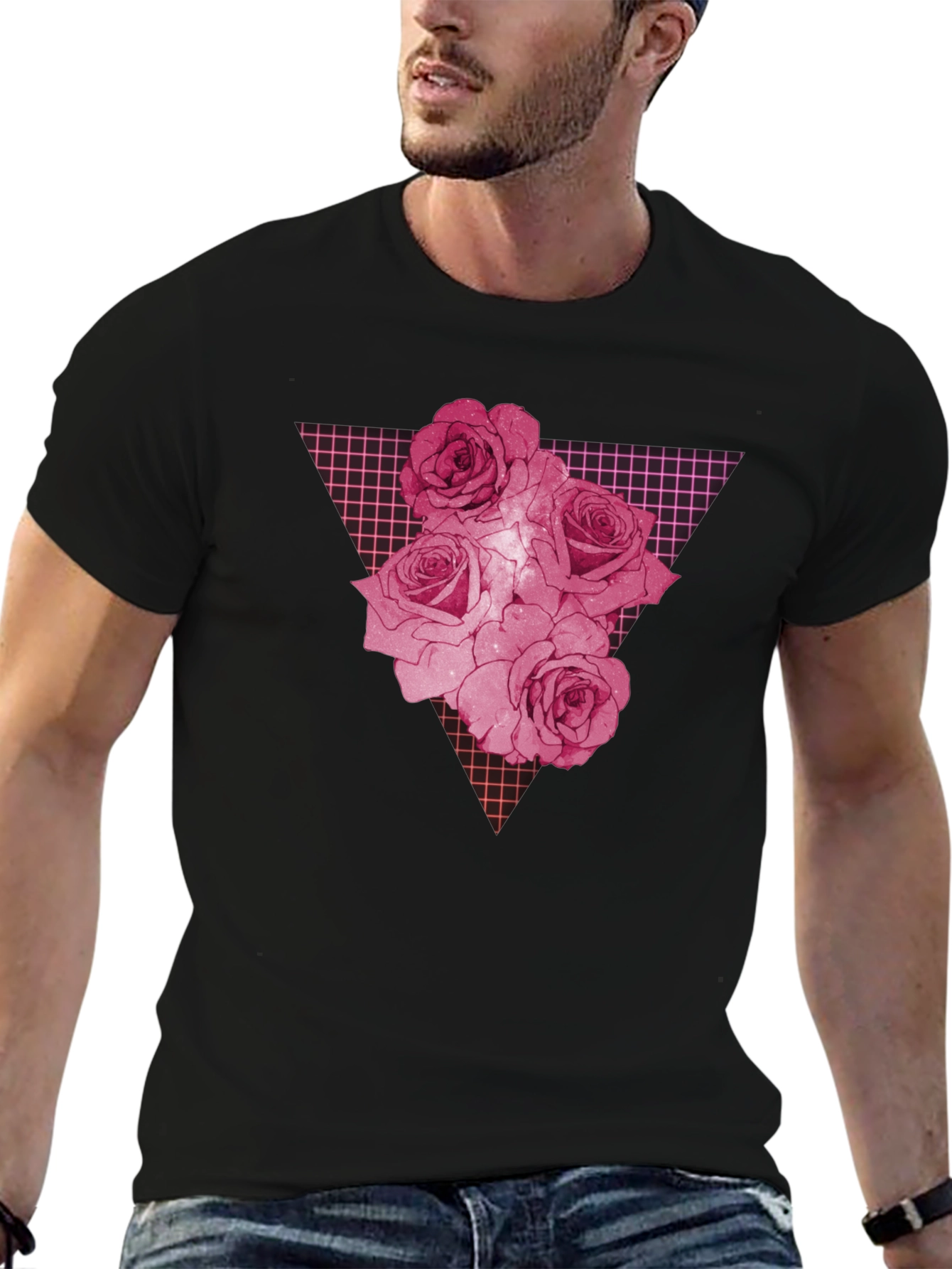 Rose Grid Graphic Print Mens T-Shirt