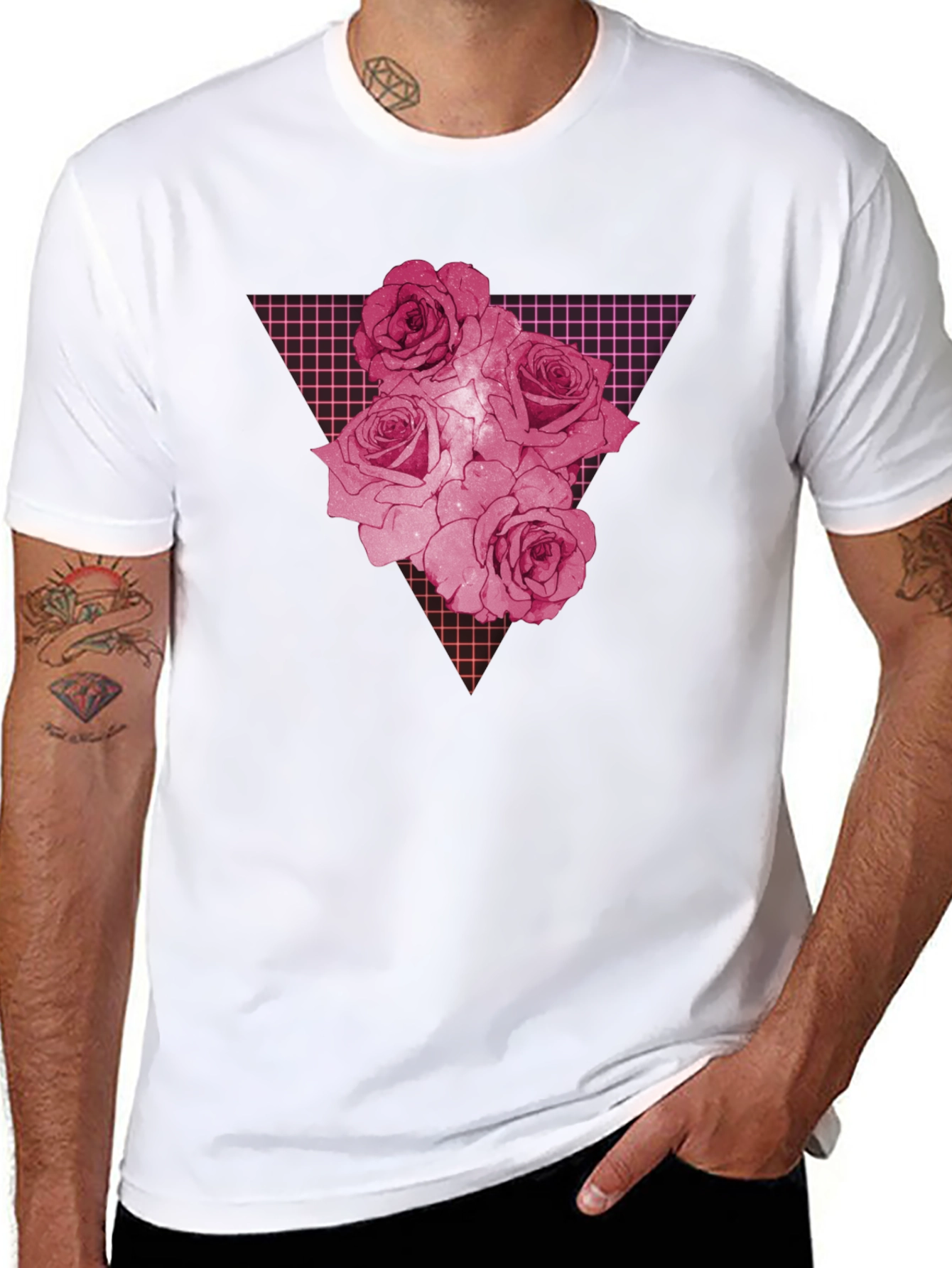 Rose Grid Graphic Print Mens T-Shirt