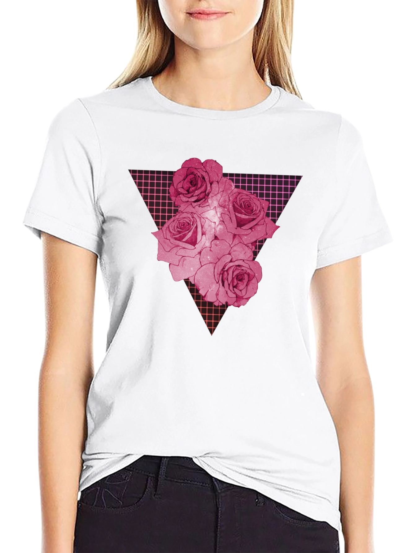 Rose Grid Graphic Print Mens T-Shirt