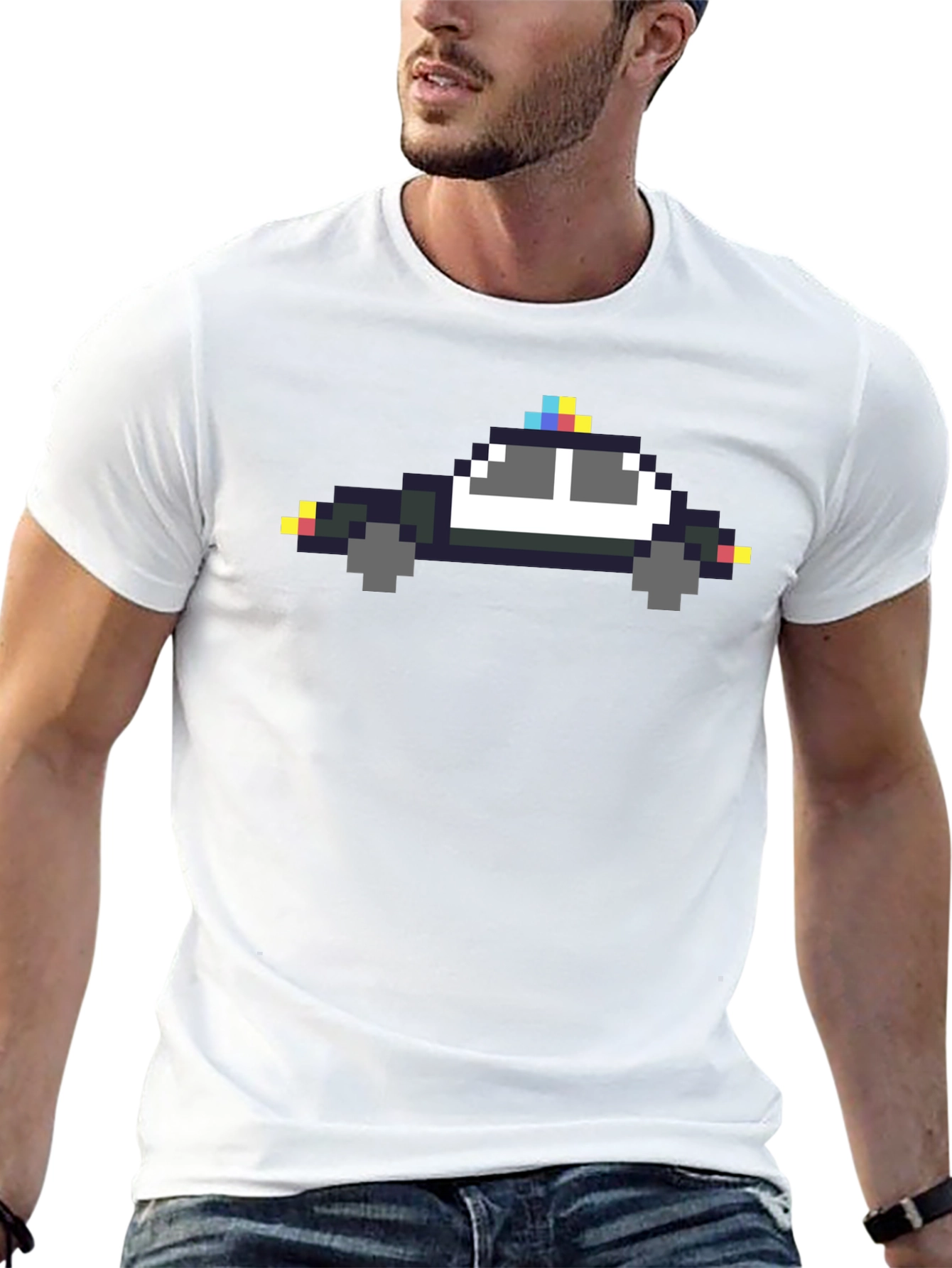 Pixel Police Car Graphic Tee - Black