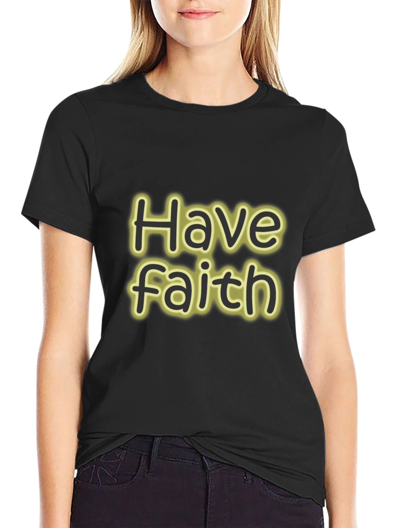Have Faith Black Cotton Graphic T-Shirt