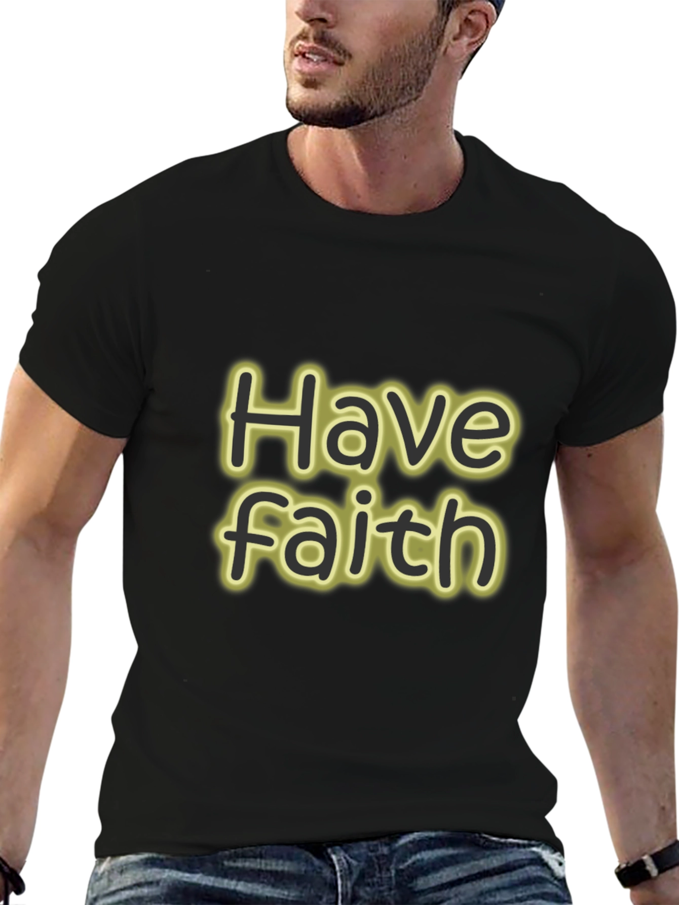 Have Faith Black Cotton Graphic T-Shirt