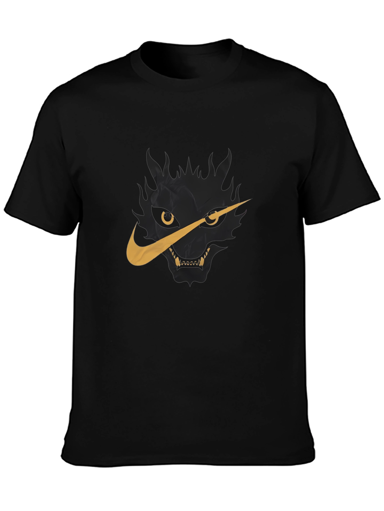 Mens Black T-Shirt with Wolf Nike Logo Graphic