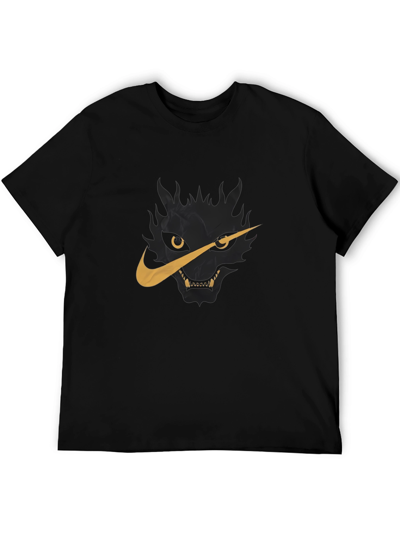 Mens Black T-Shirt with Wolf Nike Logo Graphic
