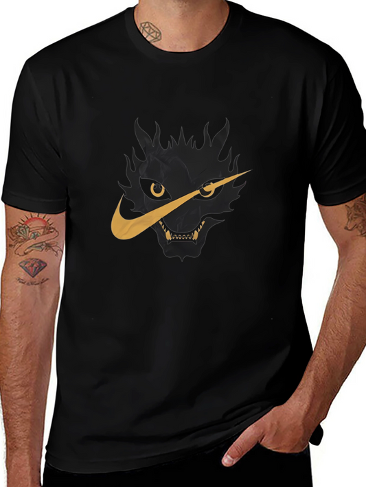Mens Black T-Shirt with Wolf Nike Logo Graphic