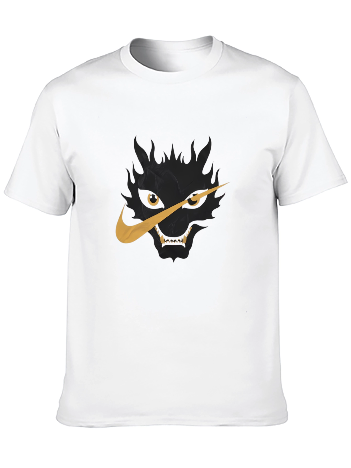 Mens Black T-Shirt with Wolf Nike Logo Graphic