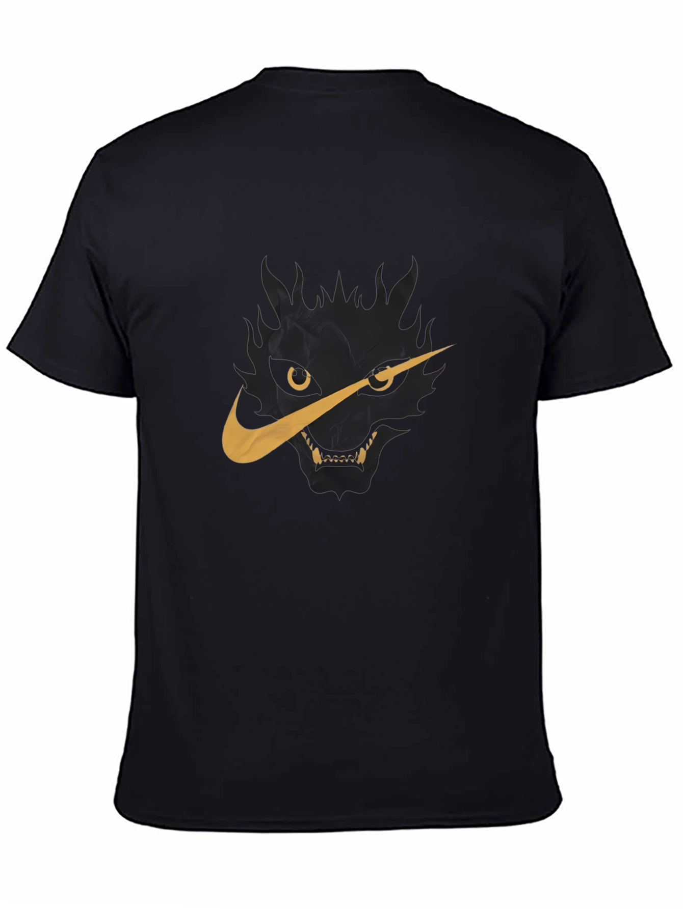 Mens Black T-Shirt with Wolf Nike Logo Graphic