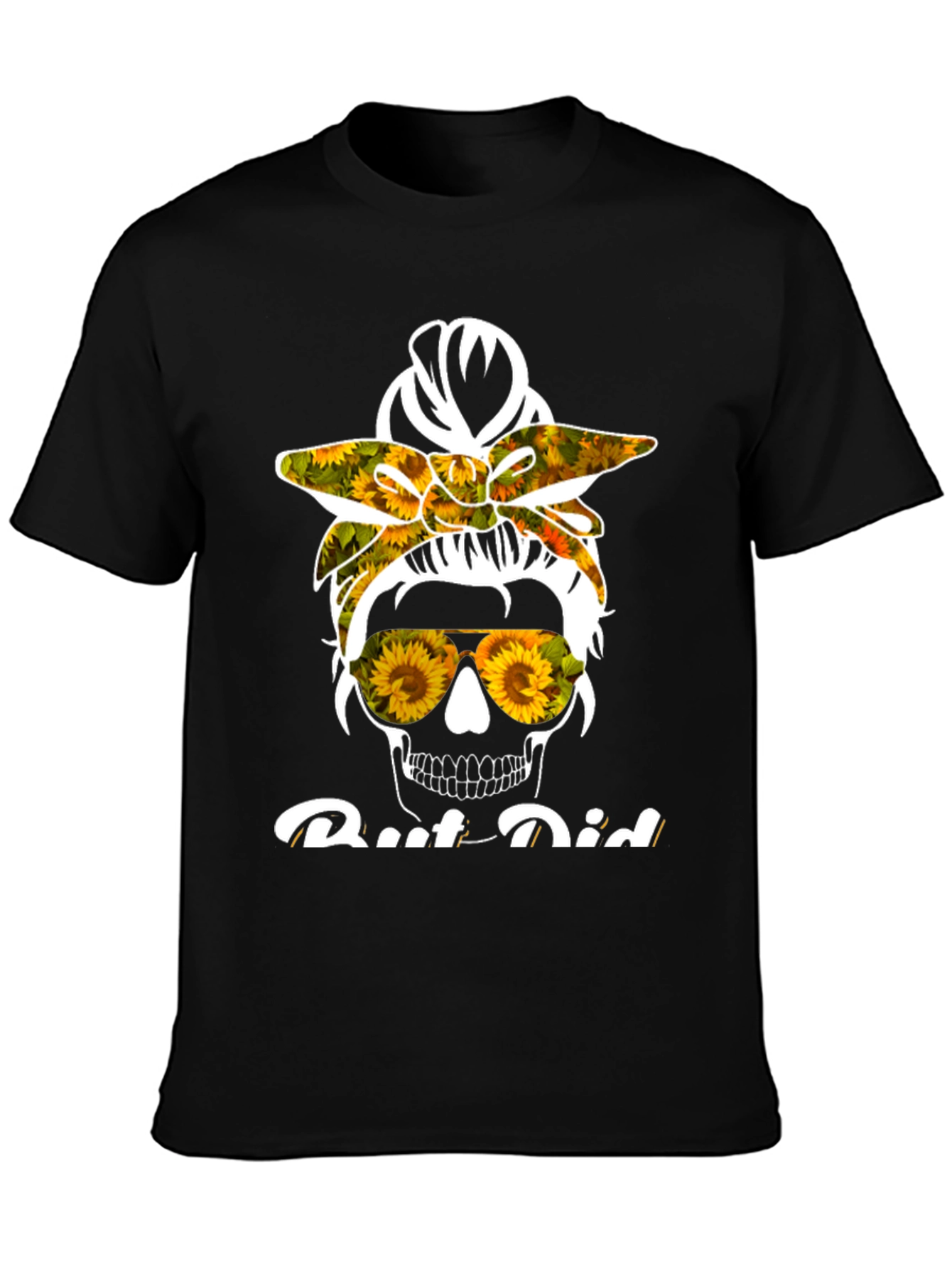 Sunflower Skull Messy Bun T-Shirt