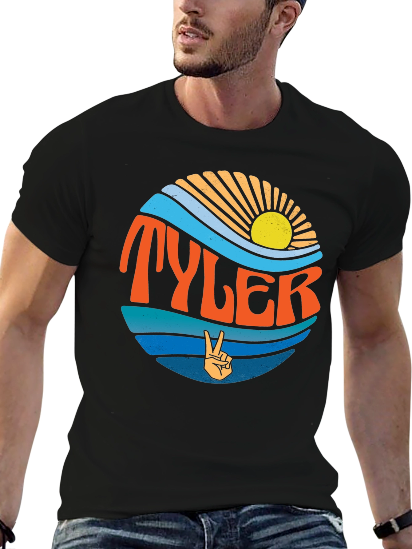 Retro Tyler Graphic Tee - Peace and Waves Design