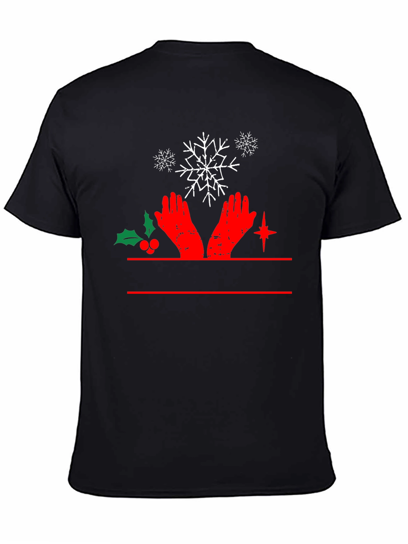 Festive Christmas Hands & Snowflake Black T-Shirt