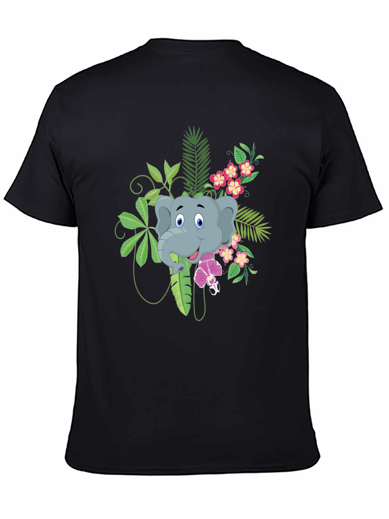Elephant Graphic T-Shirt - Tropical Style - Black