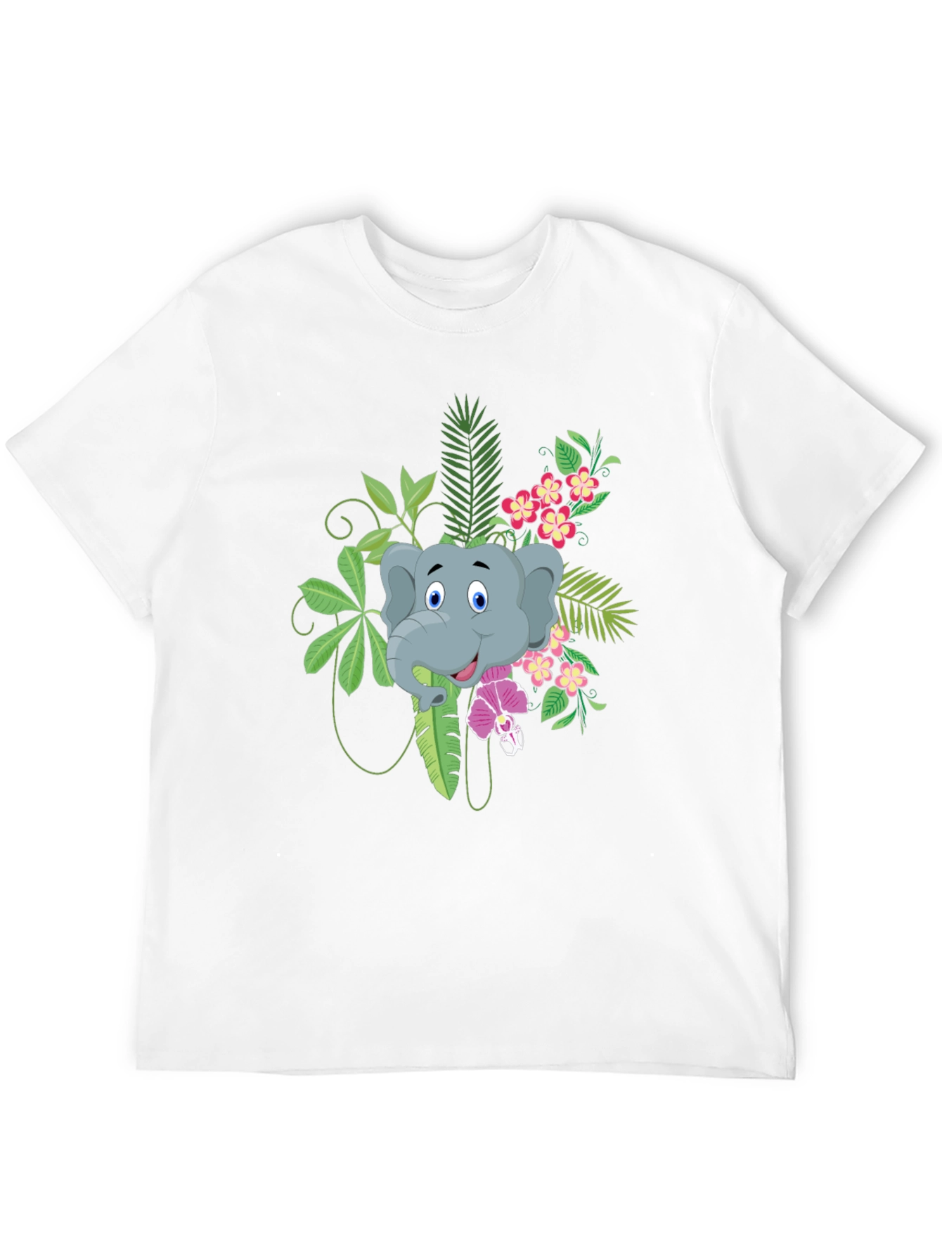 Elephant Graphic T-Shirt - Tropical Style - Black