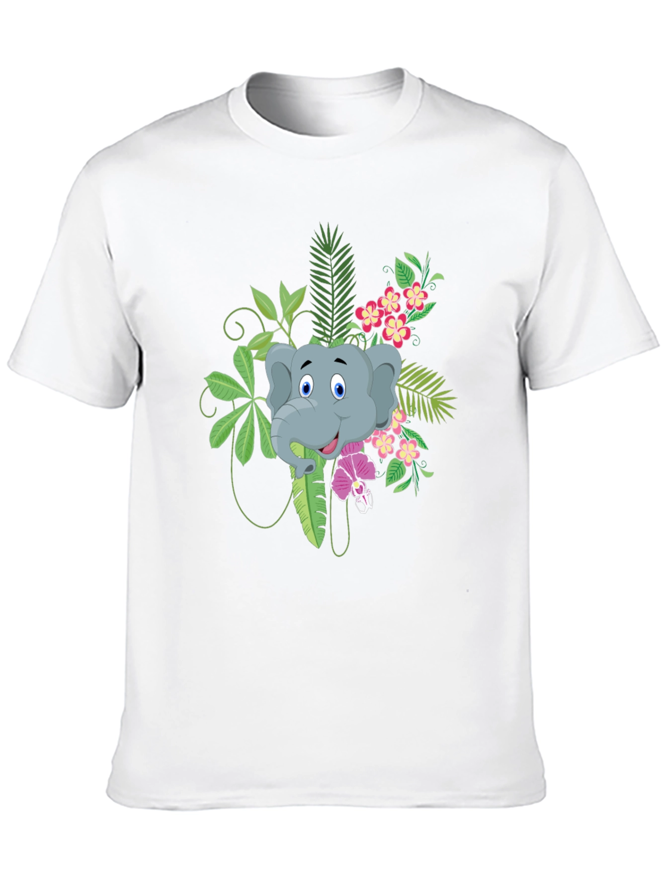 Elephant Graphic T-Shirt - Tropical Style - Black