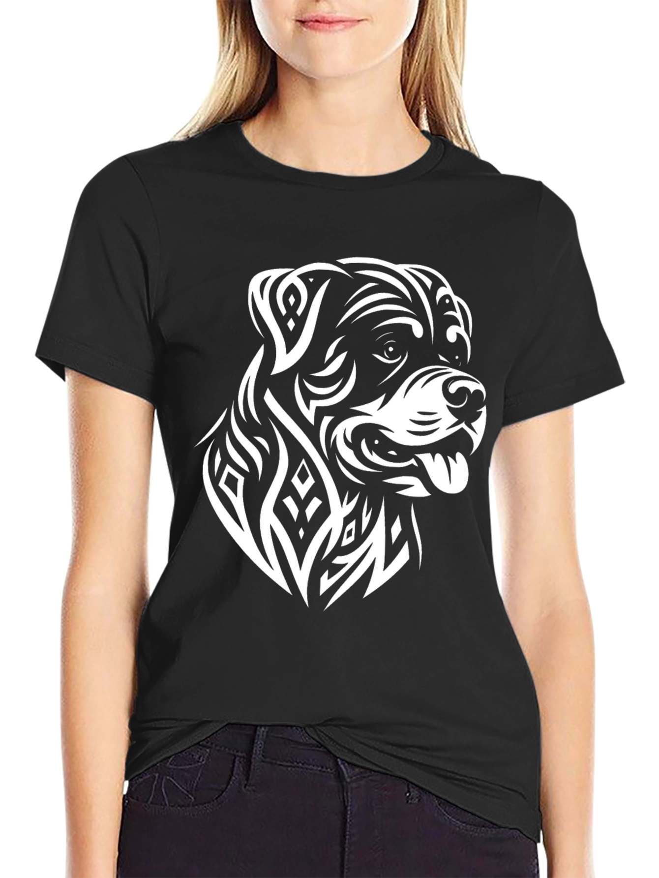 Rottweiler Tribal Art Black T-Shirt