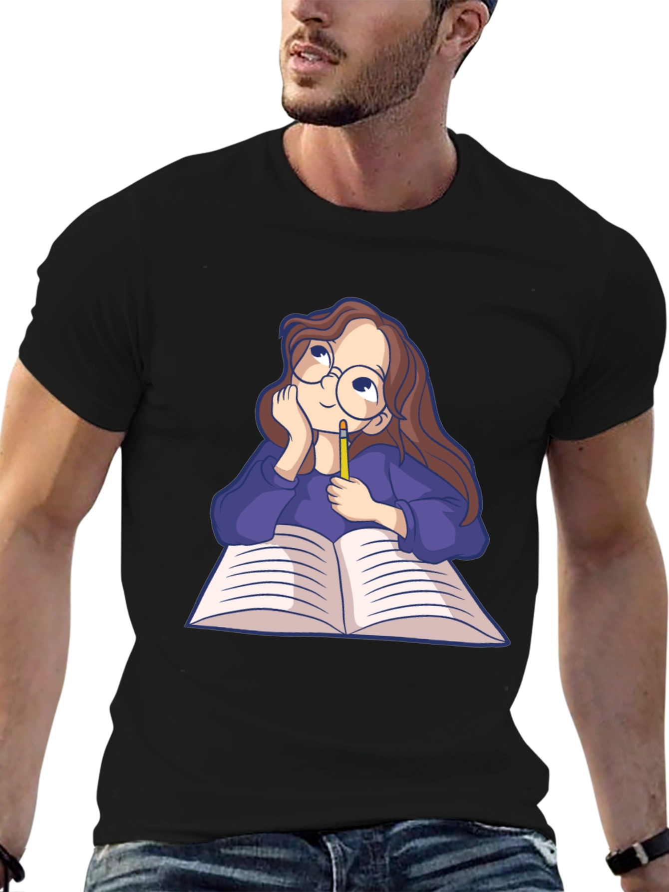 Dreamy Reader Graphic Tee - Black Casual T-Shirt
