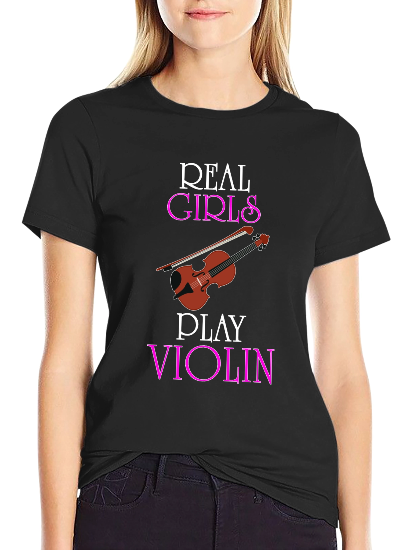 Real Girls Play Violin Black T-Shirt
