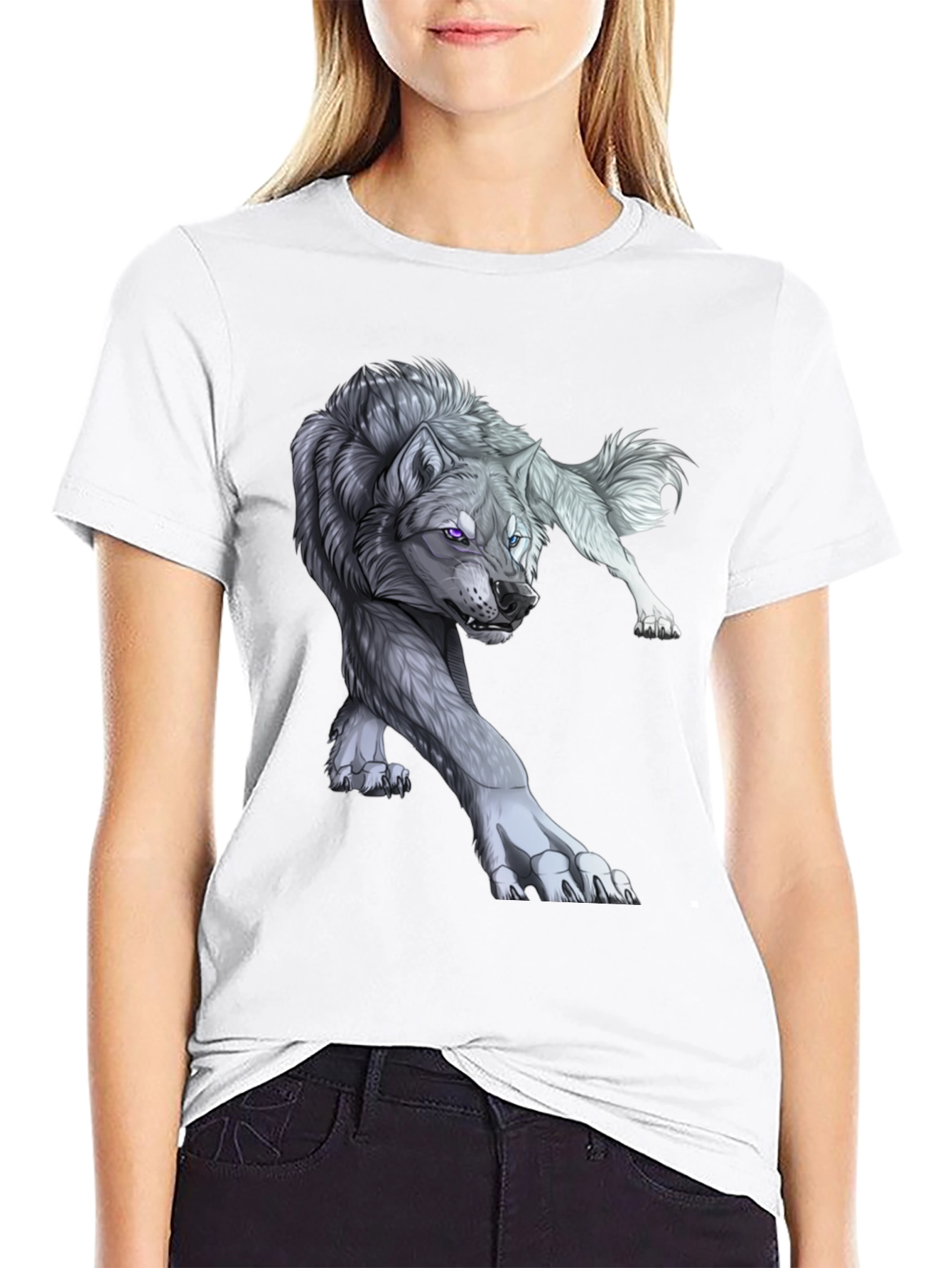Wolf Graphic Print T-Shirt - Black
