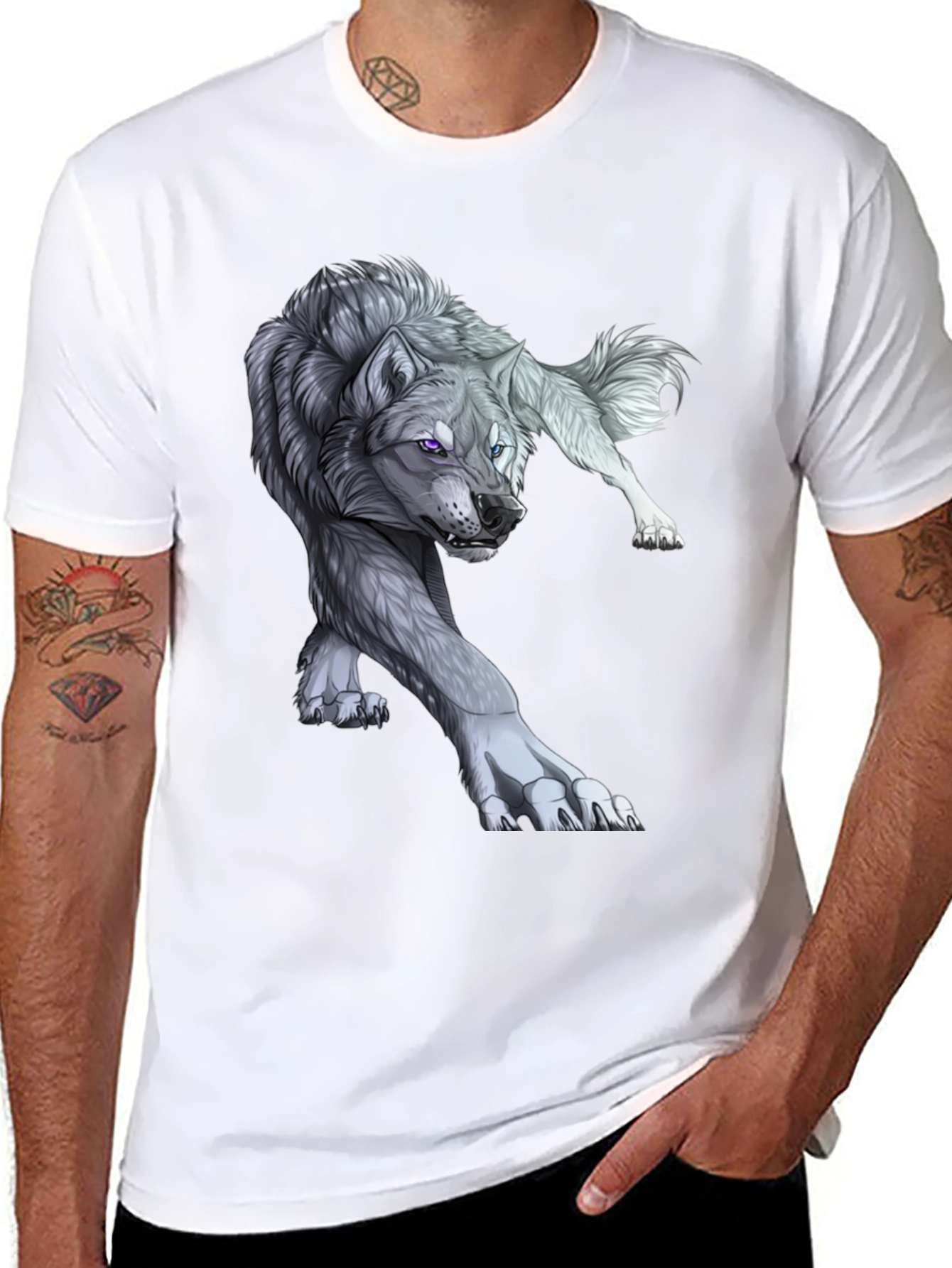 Wolf Graphic Print T-Shirt - Black