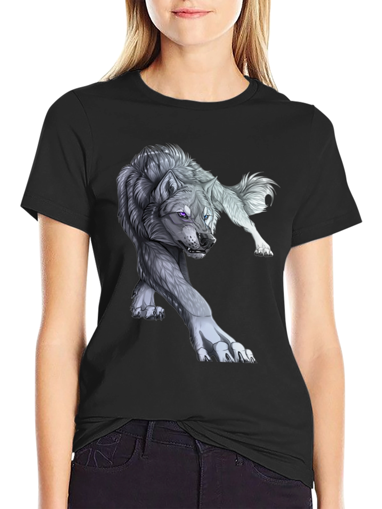 Wolf Graphic Print T-Shirt - Black