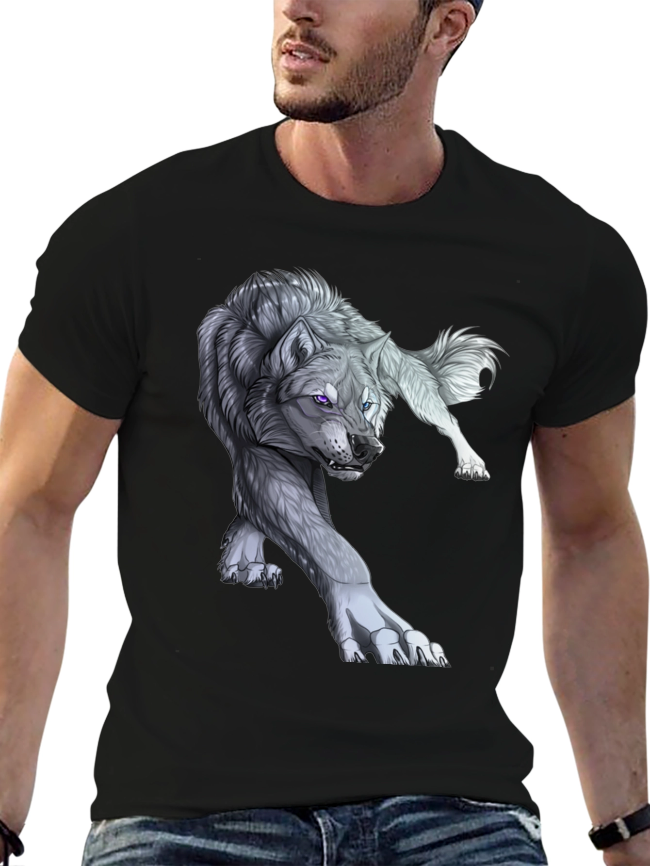 Wolf Graphic Print T-Shirt - Black