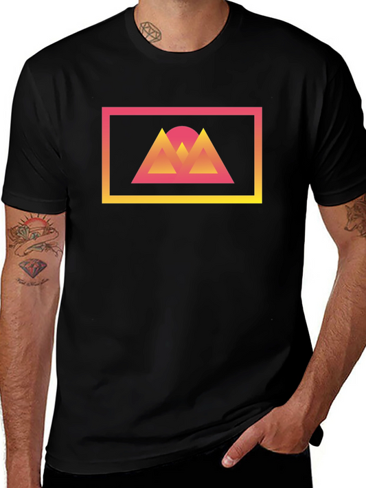 Retro Sunset Mountains Graphic Tee - Black