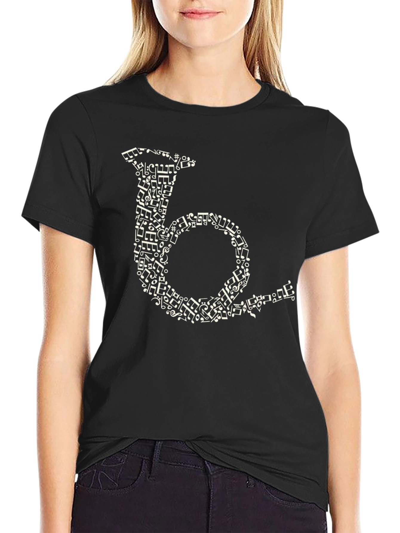 Musical Note French Horn Black T-Shirt